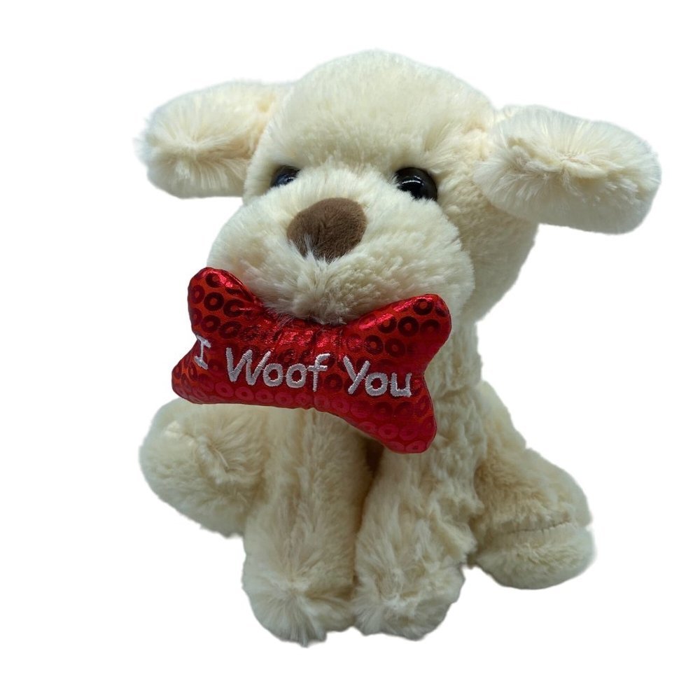 Hug‎ Fun Puppy Dog Plush 9" Stuffed Animal Toy Bone "I Woof You" Valentine's Day